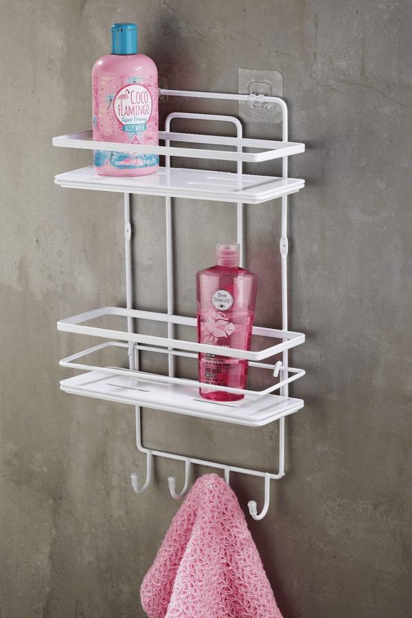 Yapışkanlı Ömür Boyu Paslanmaz Kristal Ayarlanabilir Raf Banyo Düzenleyici Şampuanlık Beyaz - Beyaz - Image 1