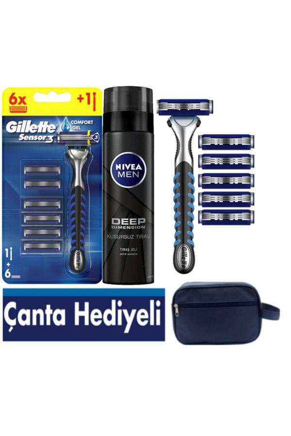 Gillette Sensor3 Erkek Tıraş Seti – 6 Bıçak + 200 Ml Tıraş Jeli + Çanta Hediyeli - Image 1