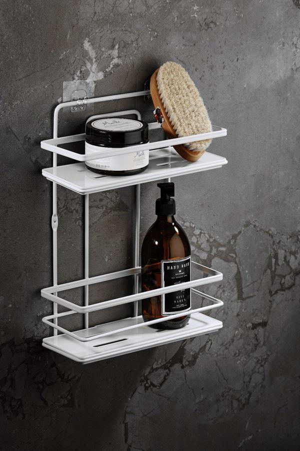 Yapışkanlı Ömür Boyu Paslanmaz Kristal Ayarlanabilir Raf Banyo Düzenleyici Şampuanlık Beyaz - BeyazL - Image 1