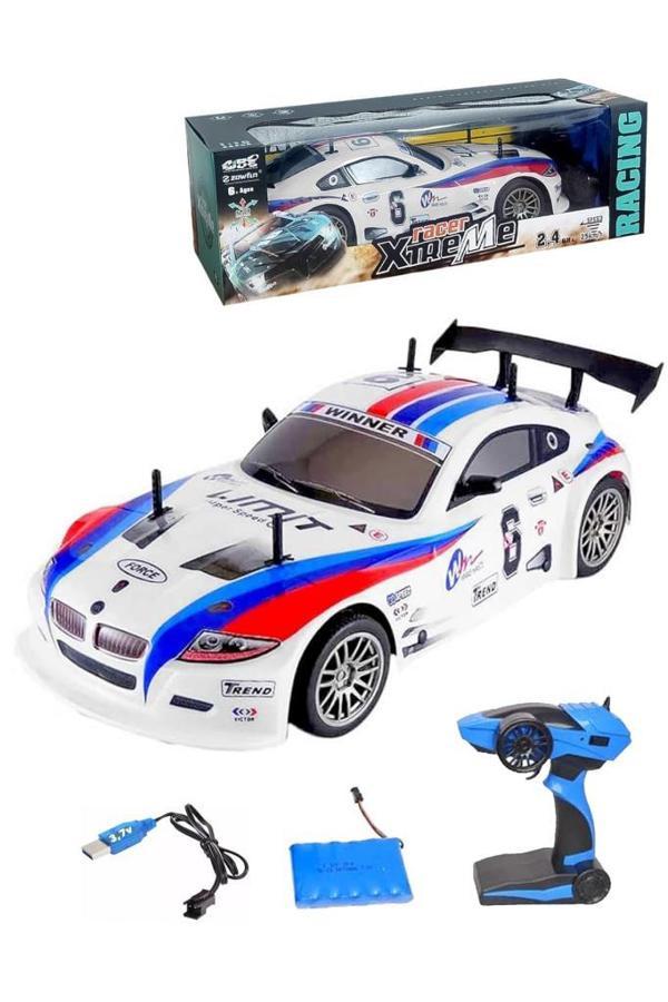 Şarjlı Kumandalı 1:10 Ölçek 25KM/H Hıza Çıkabilen Oyuncak RC Full Fonksiyon Drift Yarış Arabası BEYAZ - Image 1