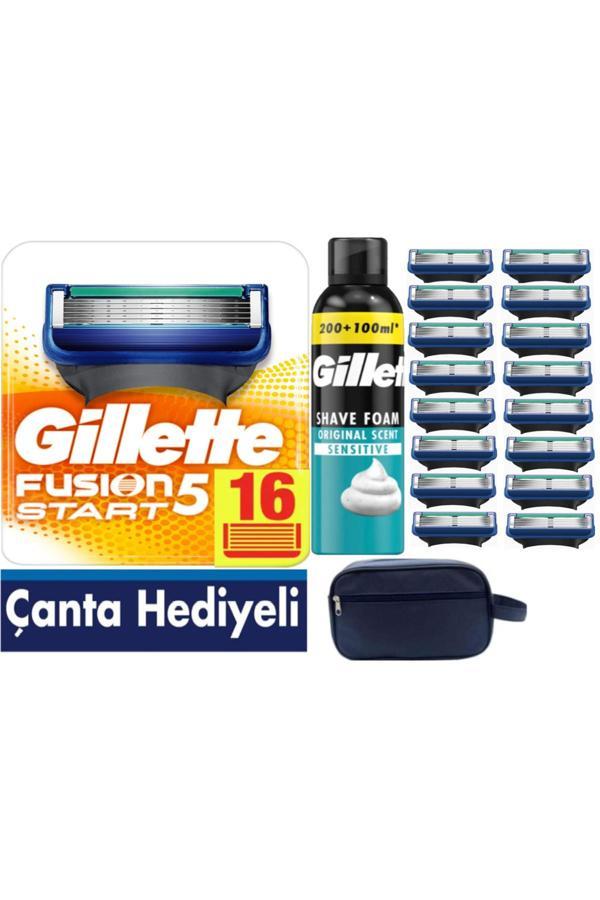 Gillette Fusion Start 16 Yedek Tıraş Bıçağı +300 Ml Köpük +Çanta - Image 1