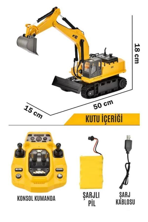 1:14 Ölçek Şarjlı Işıklı Sesli Konsol Kumandalı Metal Başlıklı Oyuncak Ekskavatör Kepçe - Image 1