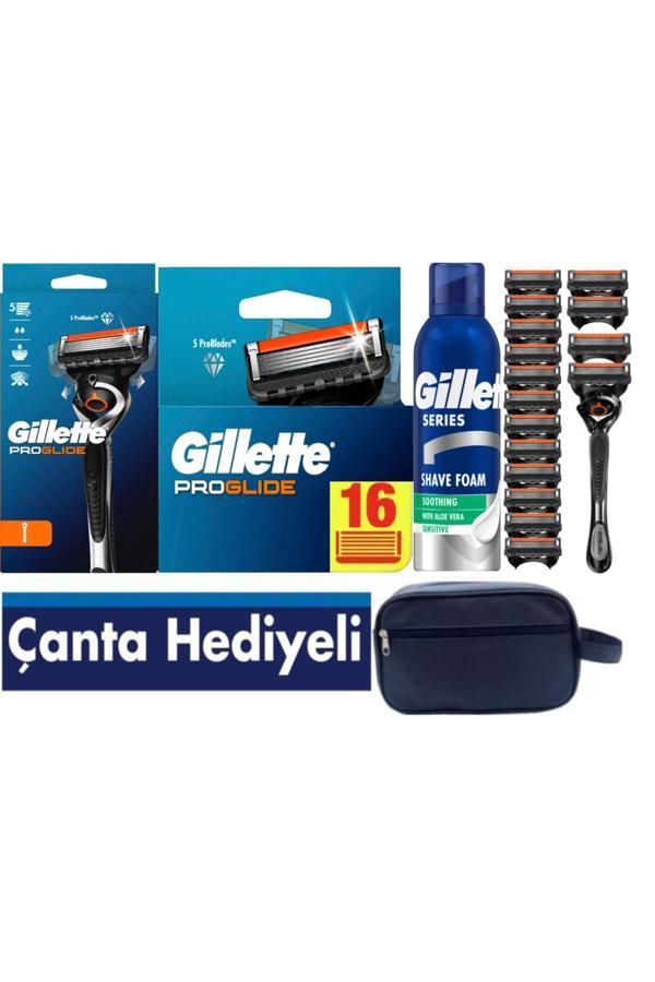 Gillette Proglide 1 Başlık Ve Makine + 14 Adet Yedek Tıraş Bıçağı + Tıraş Köpüğü 200 Ml + Çanta - Image 1