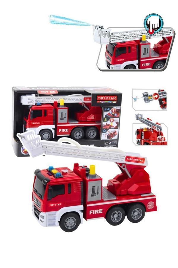 Sesli Işıklı Pilli Merdivenli Full Fonksiyon Su Püskürtme Oyuncak Eğitici İtfaiye Arabası - Image 1