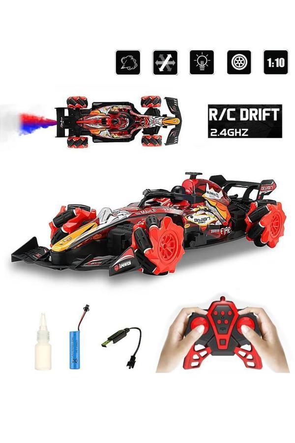 Sesli Işıklı Şarjlı 1:10 Büyük Ölçek Kumandalı Duman Atan Full Fonksiyon F1 Araç RC Oyuncak Araba - Image 1