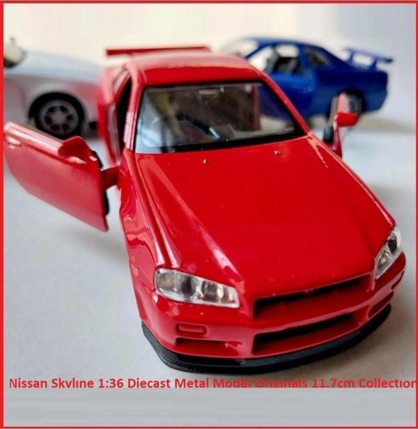 Hepsilazım Nissan Skyline Gtr R34 Ares 1.36 Diecast Orjinal Metal Araba Kapı Açılır Pullback Kırmızı - Image 1