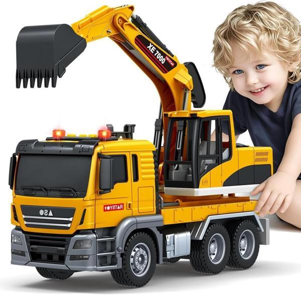 1:12 Sürtmeli Sesli Işıklı 360 Derece Dönebilen Taşıyıcı Oyuncak Ekskavatör - Image 1