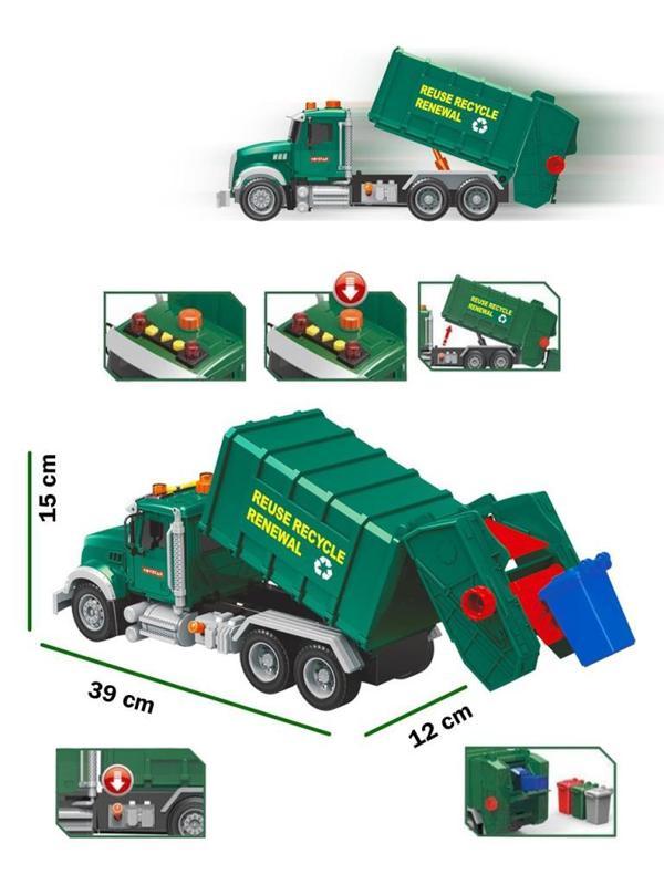 Pilli Işıklı Sesli Amerikan Tipi Oyuncak Çöp Kamyonu - Image 1