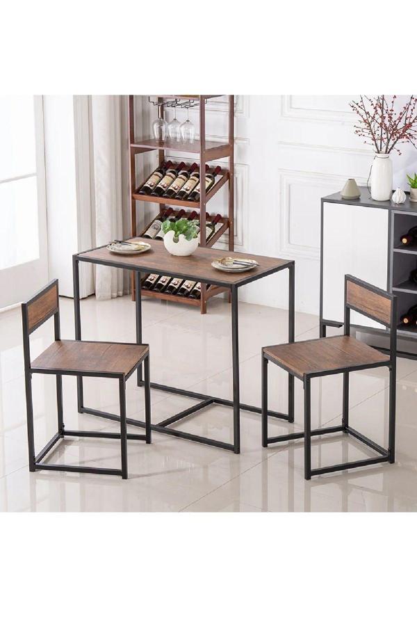 Tolia Home 2 Sandalyeli Metal Ayaklı Mutfak Masası Takımı Bahçe Balkon Masası Takımı - Image 1