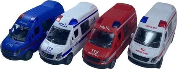 Hepsilazım Ambulans Polis Jandarma Ve İtfaiye Araçları 4'lü Set Kapıları Açılan Sürtmeli 12 cm - Image 1