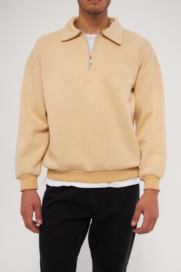 Ghassy Co. Erkek Polo Yaka Oversize Yarım Fermuarlı Sweatshirt - Image 1