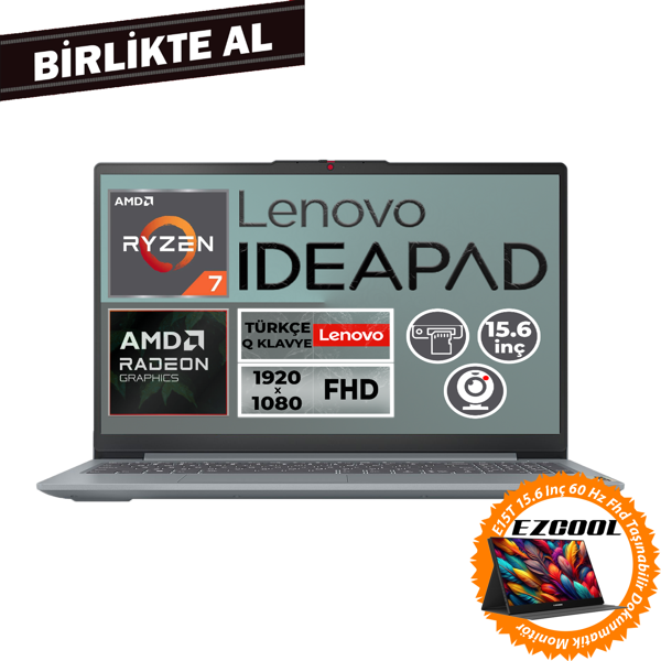 Lenovo IdeaPad Slim 3 Ryzen 7 5825U 16GB 512GB SSD 15.6" W11P + 15.6" Touch Monitör 82XM00U4TX 015 - Image 1