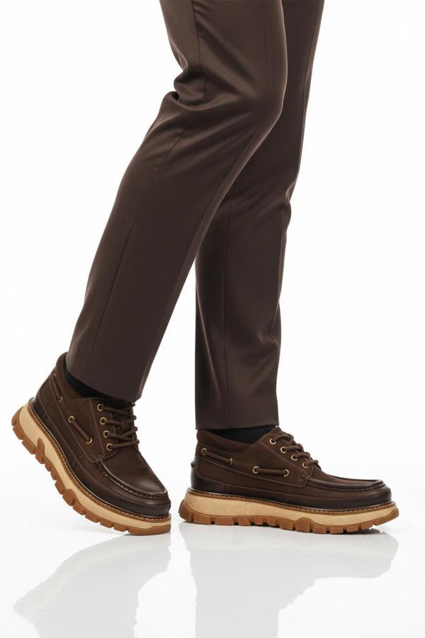 Kahve Nubuk Hakiki Deri Yüksek Taban Erkek Casual Ayakkabı 25K550 M - Image 1