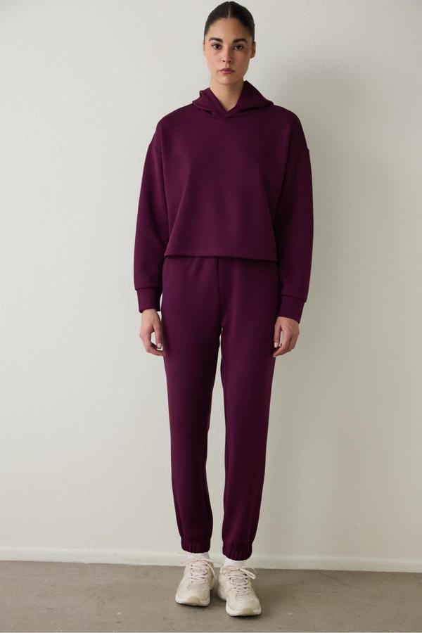 Penti Bordo Silky Feel Kapüşonlu Slogan Baskılı Sweatshirt - Image 1