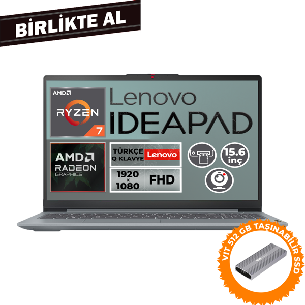Lenovo IdeaPad Slim 3 Ryzen 7 5825U 16GB 512GB SSD 15.6" Fdos Laptop + VIT 512 GB SSD 82XM00U4TX 005 - Image 1