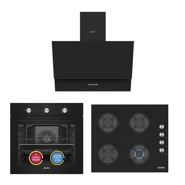 Simfer 4 Fonksiyon Trend Mekanik Siyah Power Turbo 3'lü Ankastre Set(Fırın + Ocak + Davlumbaz) - Image 1