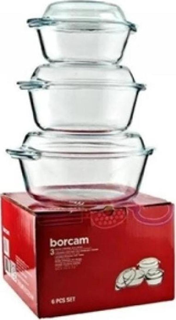 Paşabahçe 159021 Borcam Kapaklı Tencere 3 Lü Set 6 Parça - Image 1
