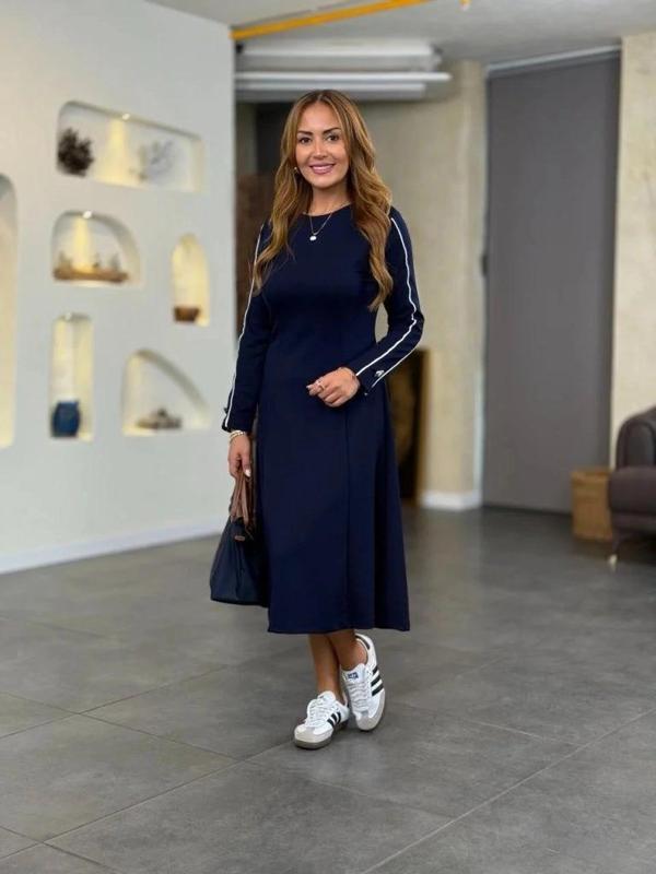 MDB Kadın Uzun Kollu Bisiklet Yaka Midi Modal Elbise - Image 1