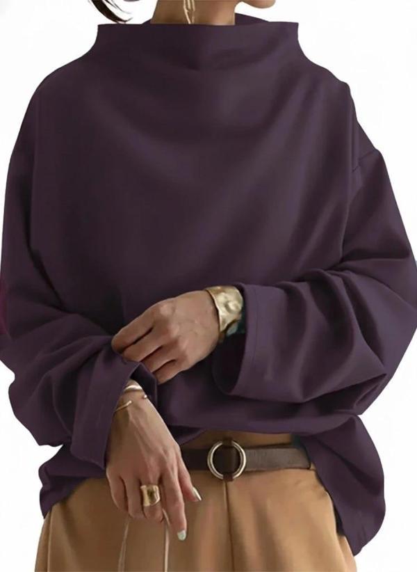 MDB Kadın Uzun Kollu Geniş Balıkçı Yaka Modal Mürdüm Bluz - Image 1