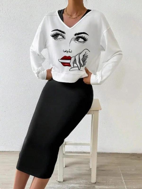 MDB Kadın Askılı Yuvarlak Yaka Viskon Iki Iplik Elbise Ve V Yakalı Bluz Ikili Takım - Image 1