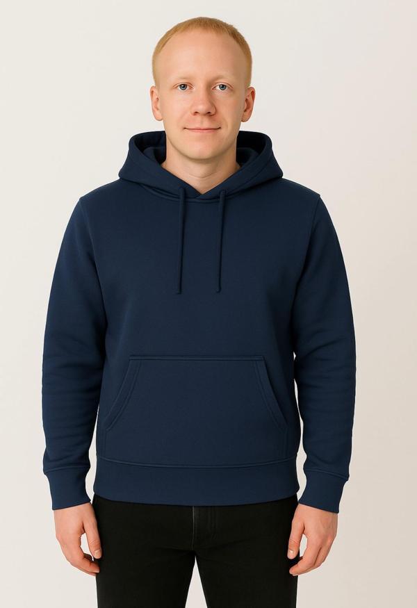 Erkek Lacivert 3 İplik şardonlu Kapüşonlu Sweatshirt-W1108 - Image 1