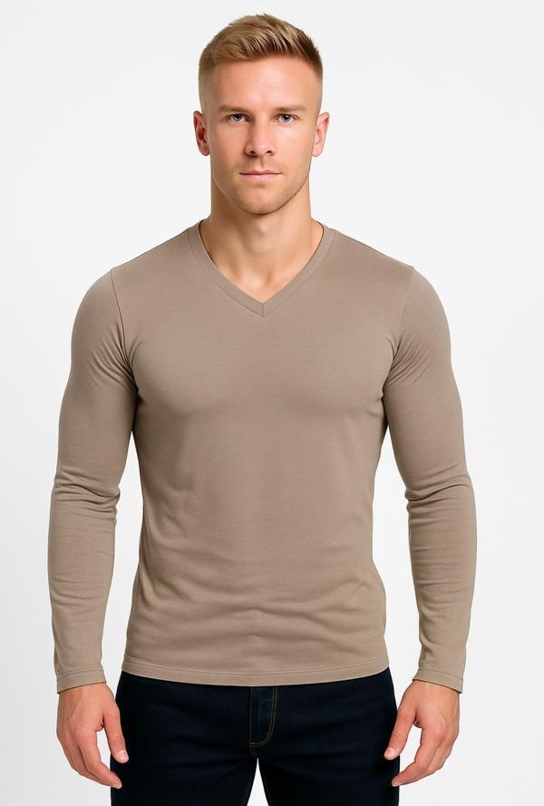 Erkek Toprak Rengi Uzun Kollu T-shirt-D236 - Image 1