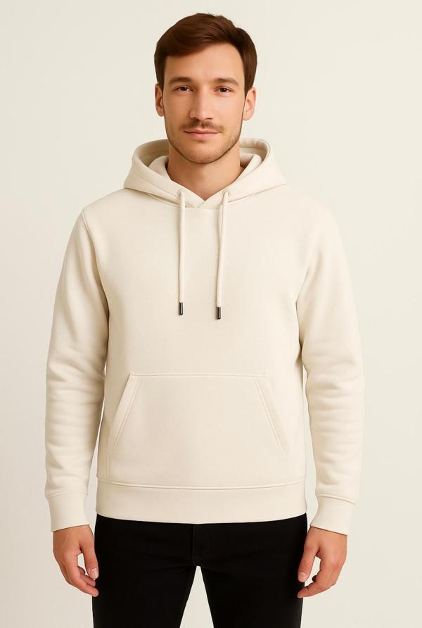 Erkek Krem 3 İplik şardonlu Kapüşonlu Sweatshirt-W1108 - Image 1