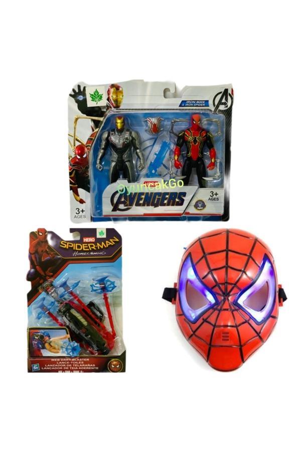 Cango Avengers Oyuncak Figür Örümcek Adam Maske Ve Dart Atan Eldiven Seti 3İn1 Oyuncak Karakter Seti - Image 1