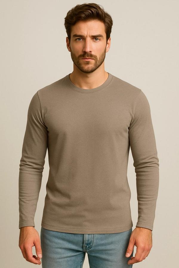 Erkek Toprak Rengi Uzun Kollu T-shirt-D240 - Image 1
