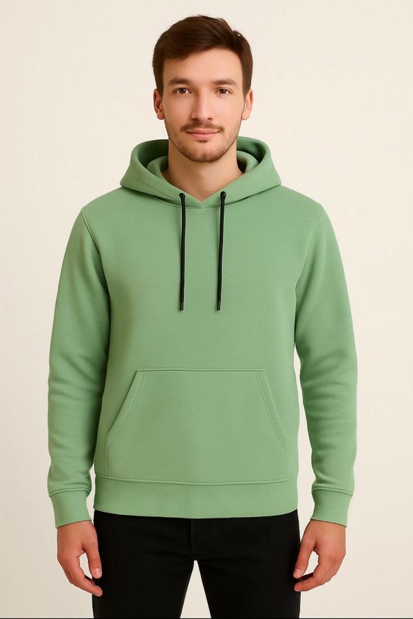 Erkek Yeşil 3 İplik şardonlu Kapüşonlu Sweatshirt-W1108 - Image 1