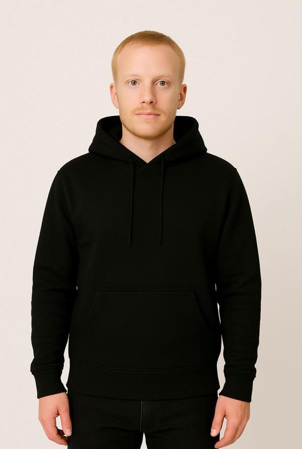 Erkek Siyah 3 İplik şardonlu Kapüşonlu Sweatshirt-W1108 - Image 1