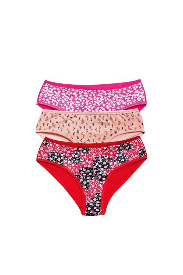 biçomi Pamuklu Geniş Kenarlı Likralı Desenli Bato Kadın Külot 3'lü Paket Set3 - Image 1