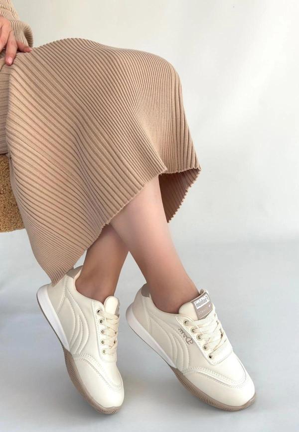 BİÇOMİ Tawen Bej Cilt Bağcıklı Spor Ayakkabı - Image 1