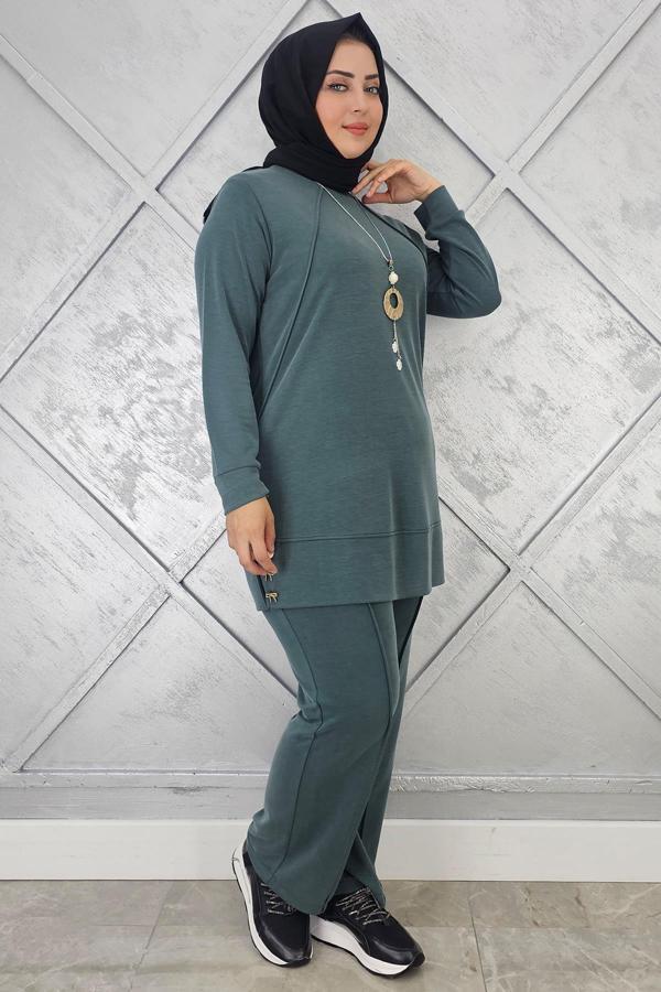 KADIN KOLYE DETAYLI NERVÜR DİKİM TESETTÜR TAKIM - Image 1