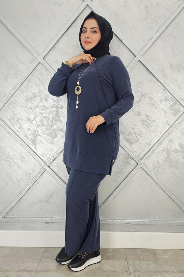 KADIN KOLYE DETAYLI NERVÜR DİKİM TESETTÜR TAKIM - Image 1