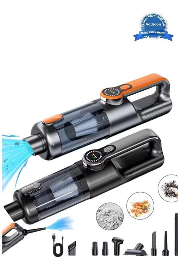 Işıklı Araç Süpürgesi Kablosuz 22.000 Pascal Çekim Gücü Vakum ve Üfleme 2in1 10Başlık Metal Filtreli - Image 1