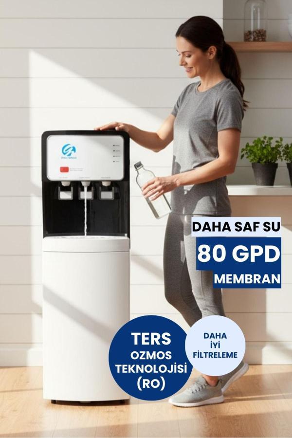 Arıtmalı Su Sebili 100 GPD RO - Sıcak, Ilık ve Soğuk Su - 3 Musluklu Beyaz (Üreticiden) - Image 1