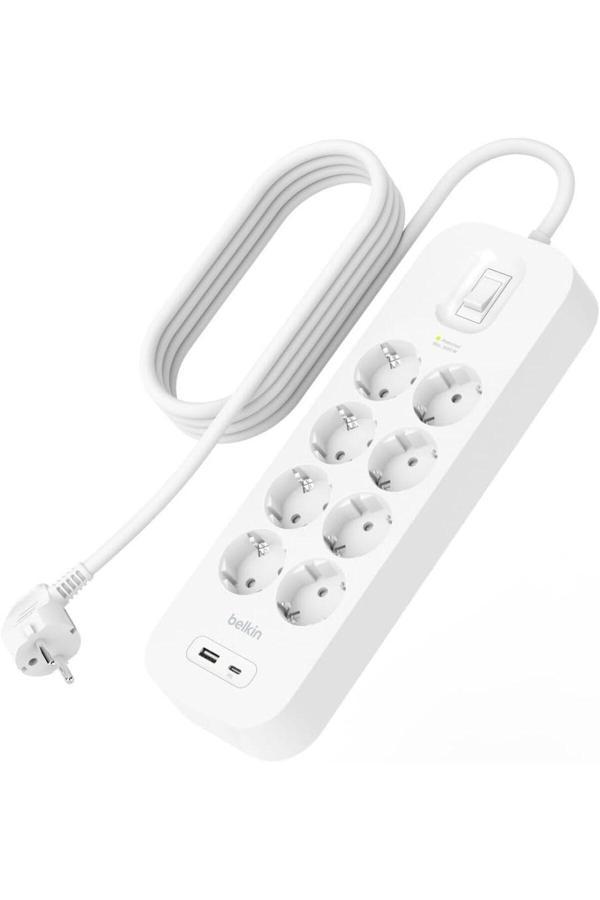 Belkin 8'li Çoklu Priz, Yüksek Gerilim Korumalı, Hızlı şarj için USB C PD'li USB-C ve USB-A - Image 1