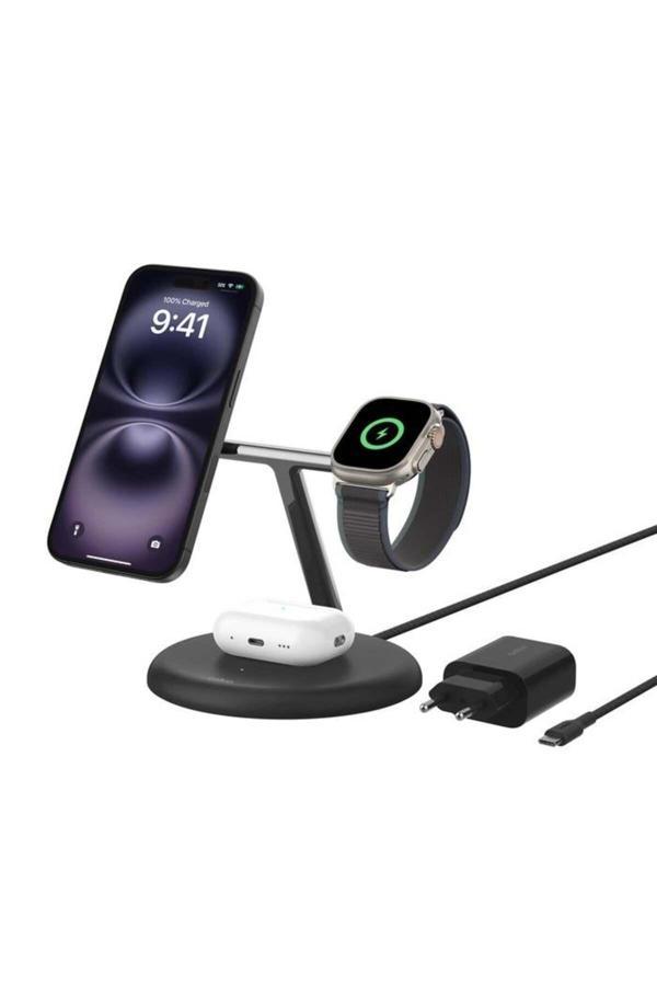 Belkin WIZ023VFBK Qi2 15W 3in1 MagSafe Şarj Standı - Siyah - Image 1