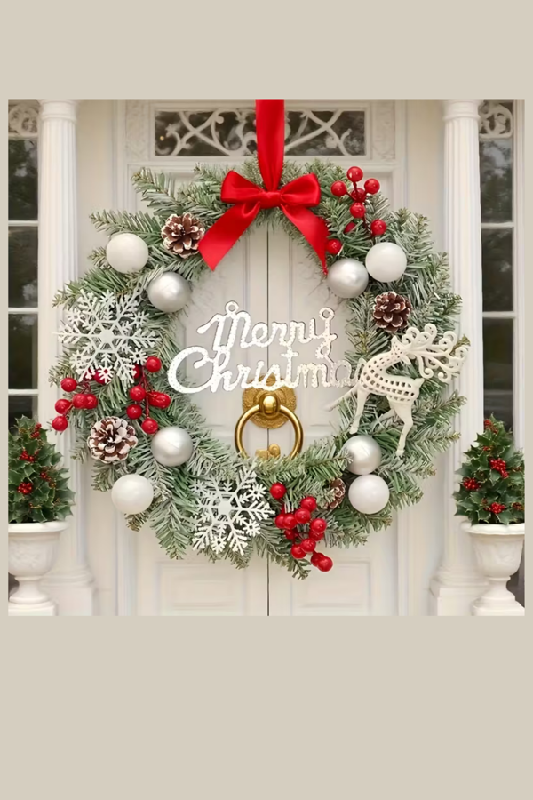 Noel Geyiği & Kar Tanesi Temalı Çilek Çelenk – Ev, Kafe, Butik ve Kapı Dekoru İçin Şık Tasarım | Pencere & Sergi Alanlarına Bayram Şıklığı | Mevsimsel Dekor ve Özel Hediye Seçeneği - Image 1