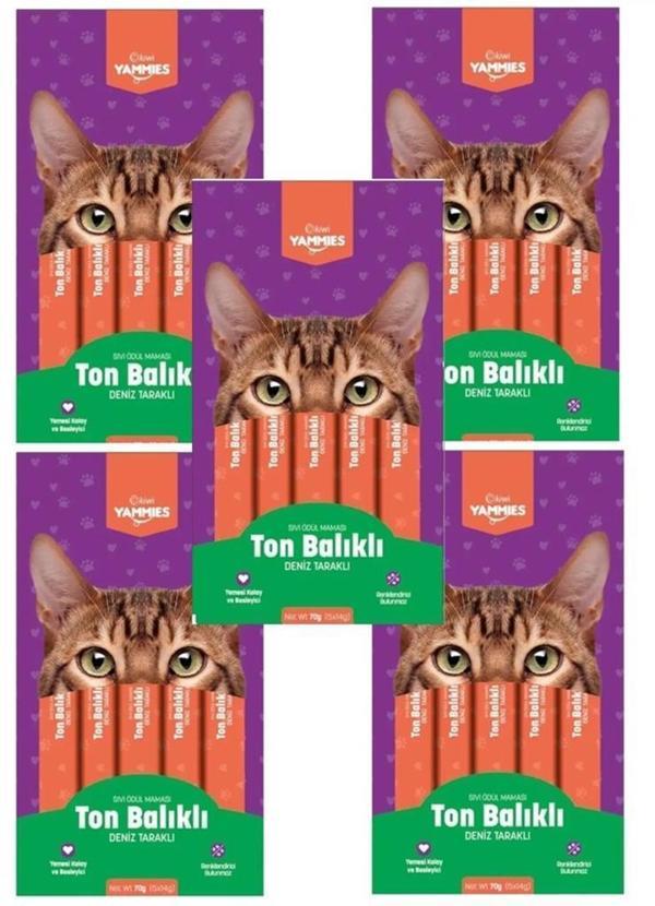 Kiwi Yammies Ton Balıklı Deniz Taraklı Sıvı Kedi Ödül Maması*5 Paket - Image 1