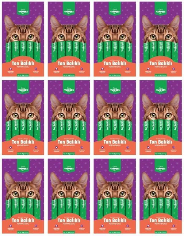 Kiwi Yammies Ton Balıklı Morina Balıklı Sıvı Kedi Ödül Maması*12 Paket - Image 1