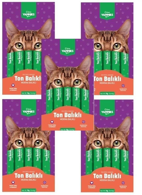 Kiwi Yammies Ton Balıklı Morina Balıklı Sıvı Kedi Ödül Maması*5 Paket - Image 1