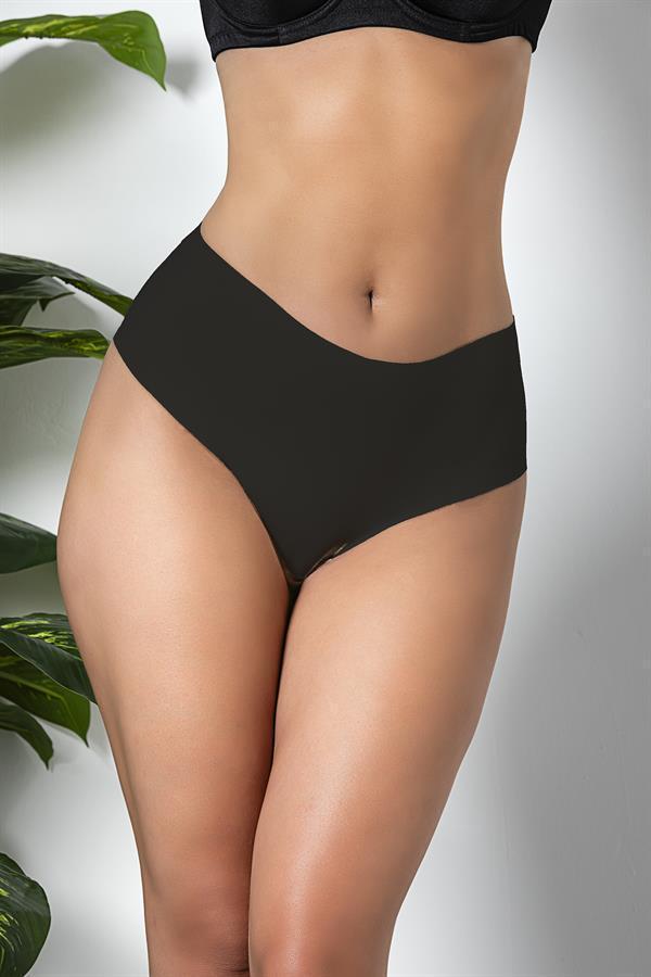 3'lü Paket Dikişsiz, İz Yapmaz, Lazer Kesim, Yüksek Bel Slip Külot Siyah (brf21263) - Image 1