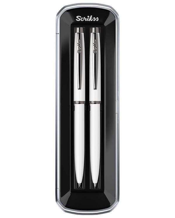 Scrikss 108 Prestige Tükenmez Versatil İkili Kalem Set Beyaz Kristal Kutu - Image 1