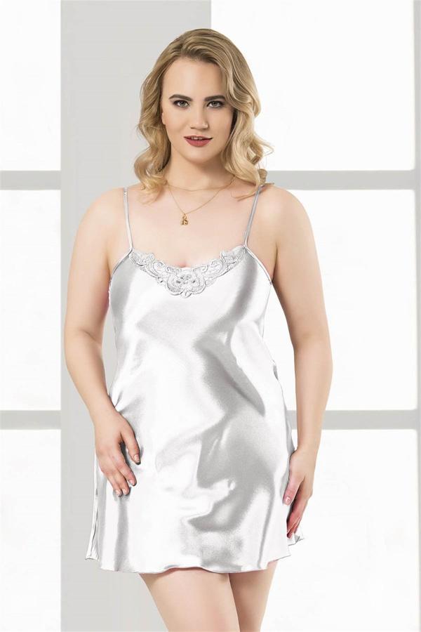Büyük Beden Beyaz Kısa Saten Gecelik - Image 1