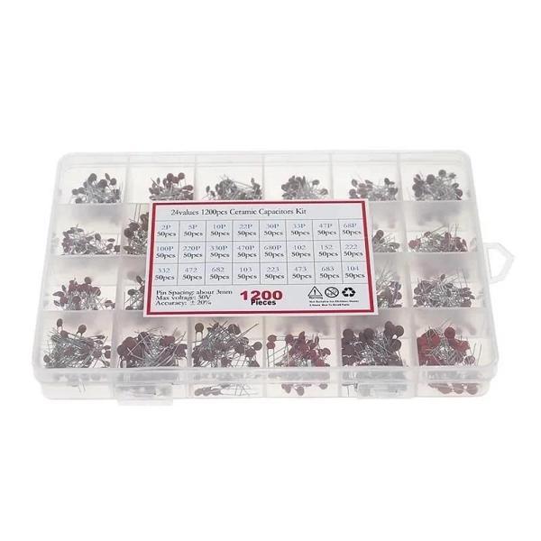 1200 Adet 2pF/100nF Seramik Mercimek Kondansatör Seti 24 Farklı Değerde - Kutulu - Image 1