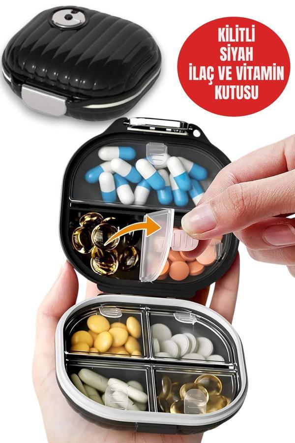 Siyah 7 Bölmeli Hap Kutusu – Sızdırmaz Vitamin ve İlaç Düzenleyici, Ceplik Seyahat Kabı Mini - Image 1