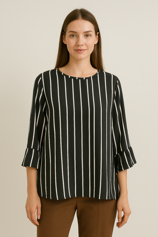 ÇİZGİLİ FIRFIR KOL BLUZ - Image 1
