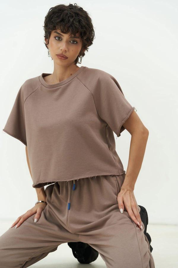 Vero Boz Gri Crop Eşofman Takım - Image 1